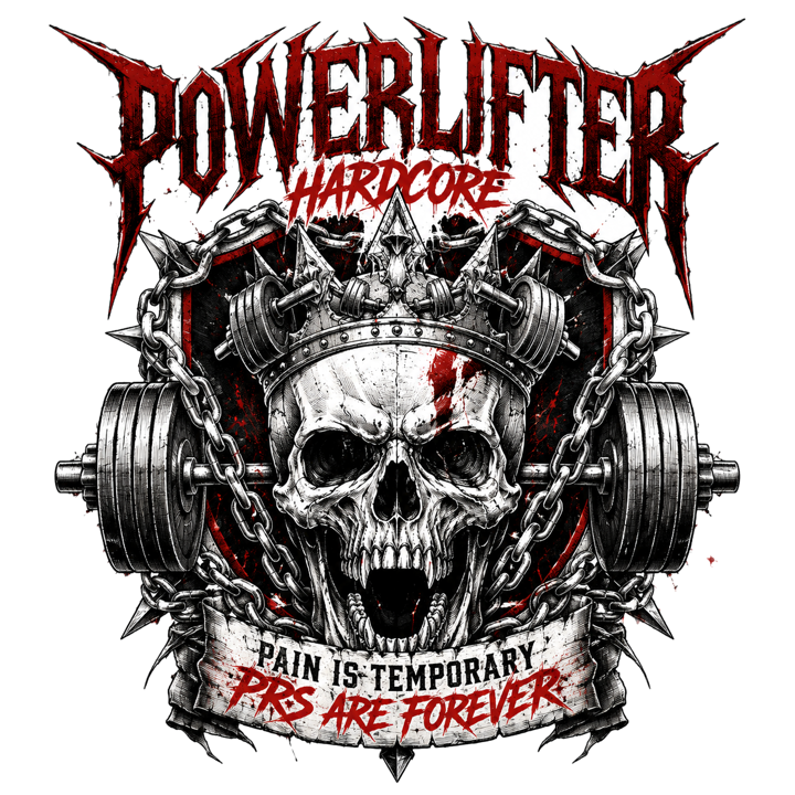 Powerlifter Hardcore — gym lifting t-shirt design by Bazzai Studio