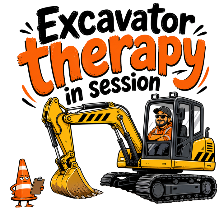 Excavator therapy in session — heavyequip trade t-shirt design by Bazzai Studio