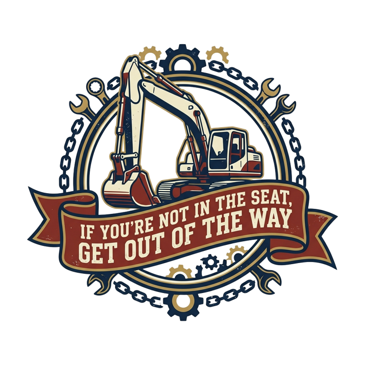 If you're not in the seat, get out of the way — heavyequip t-shirt design by Bazzai Studio