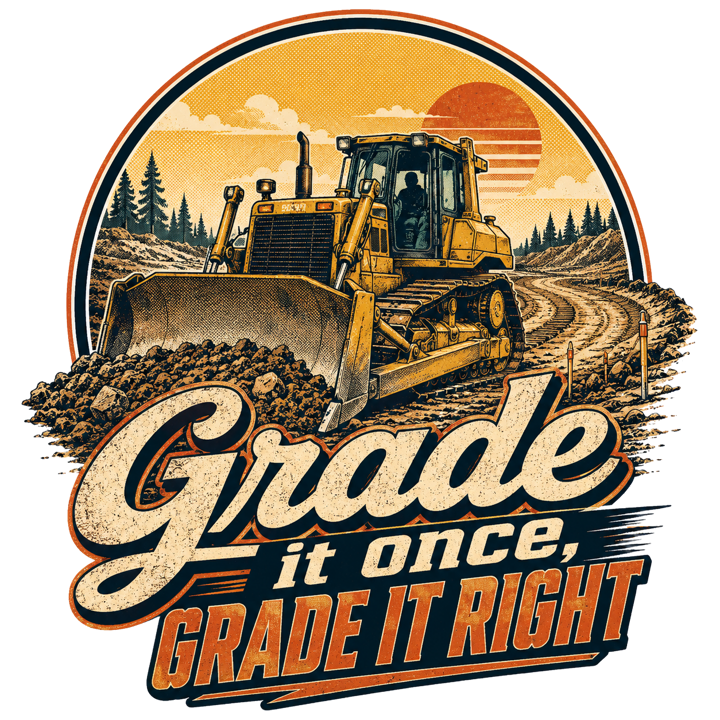 Grade it once, grade it right — heavyequip trade t-shirt design by Bazzai Studio
