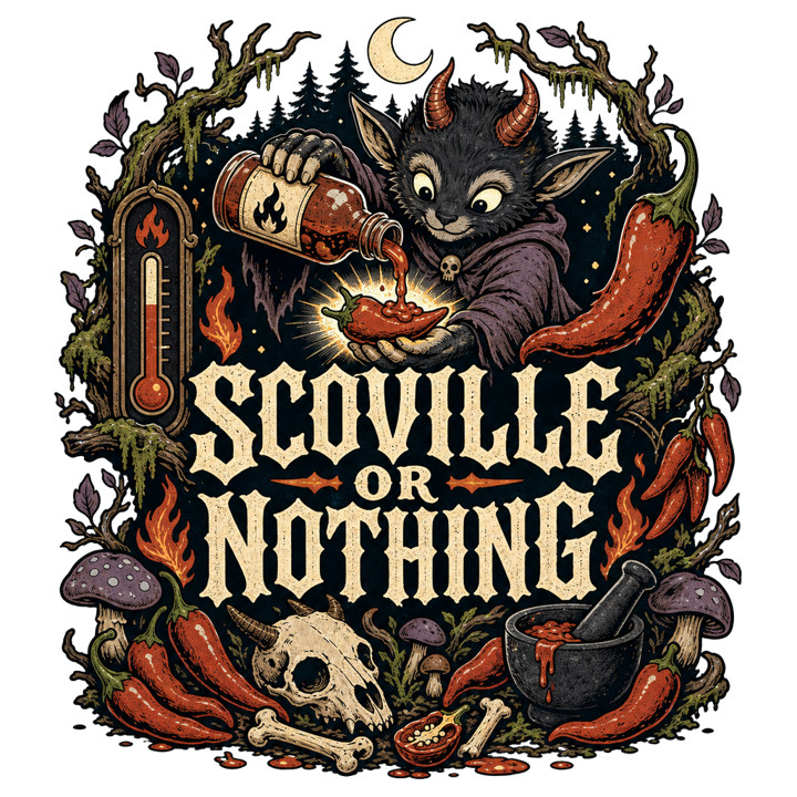 SCOVILLE OR NOTHING — hot sauce heads t-shirt design by Bazzai Studio