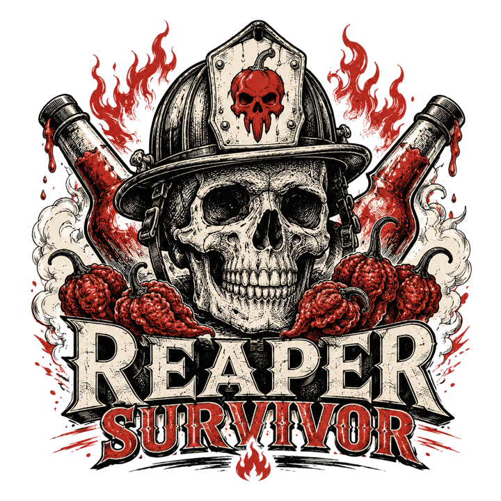 REAPER SURVIVOR — hot sauce heads t-shirt design by Bazzai Studio