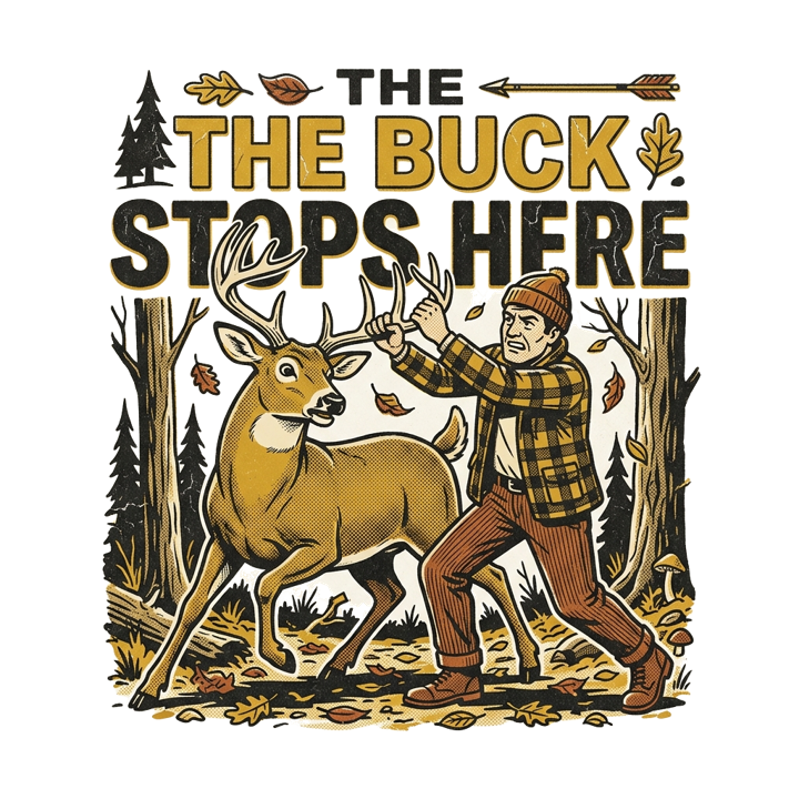 THE BUCK STOPS HERE — hunting t-shirt design by Bazzai Studio