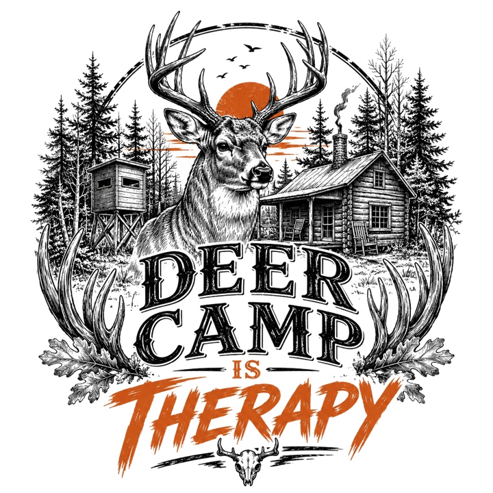 DEER CAMP IS THERAPY — hunter life t-shirt design by Bazzai Studio