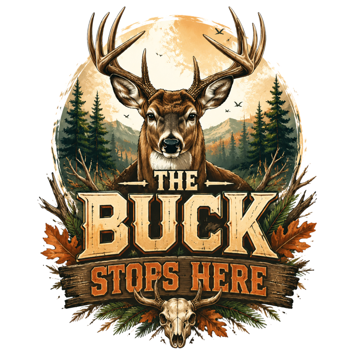 THE BUCK STOPS HERE — hunter life t-shirt design by Bazzai Studio