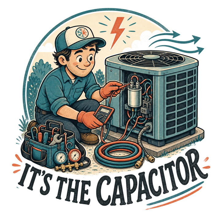 IT'S THE CAPACITOR — hvactech trade t-shirt design by Bazzai Studio
