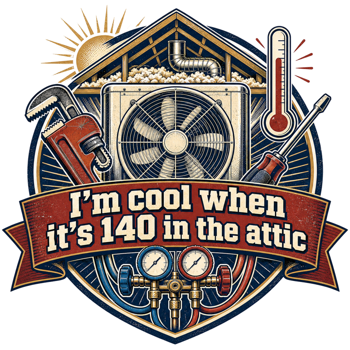 I'm cool when it's 140 in the attic — hvactech t-shirt design by Bazzai Studio