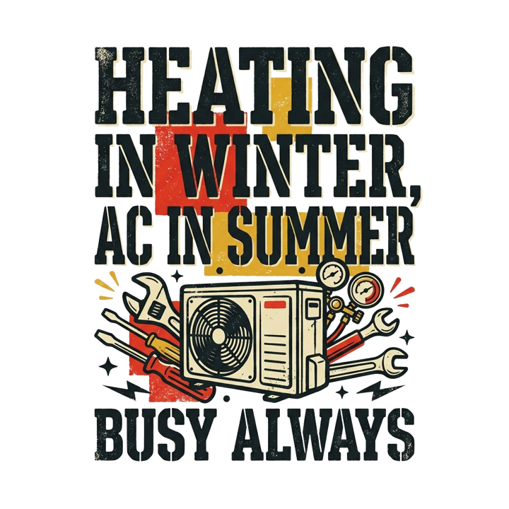 Heating in winter, AC in summer, busy always — hvactech trade t-shirt design by Bazzai Studio