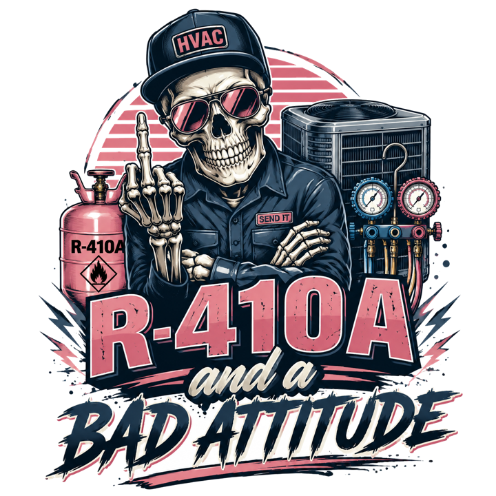 R-410A and a bad attitude — hvactech trade t-shirt design by Bazzai Studio