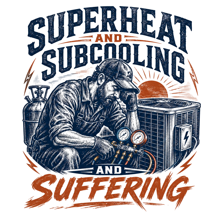 Superheat and subcooling and suffering — hvactech trade t-shirt design by Bazzai Studio