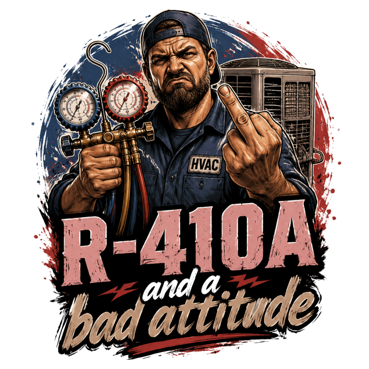 R-410A and a bad attitude — hvactech trade t-shirt design by Bazzai Studio