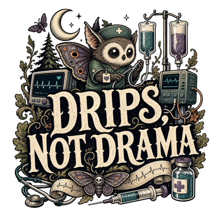 DRIPS, NOT DRAMA — icunurse t-shirt design by Bazzai Studio