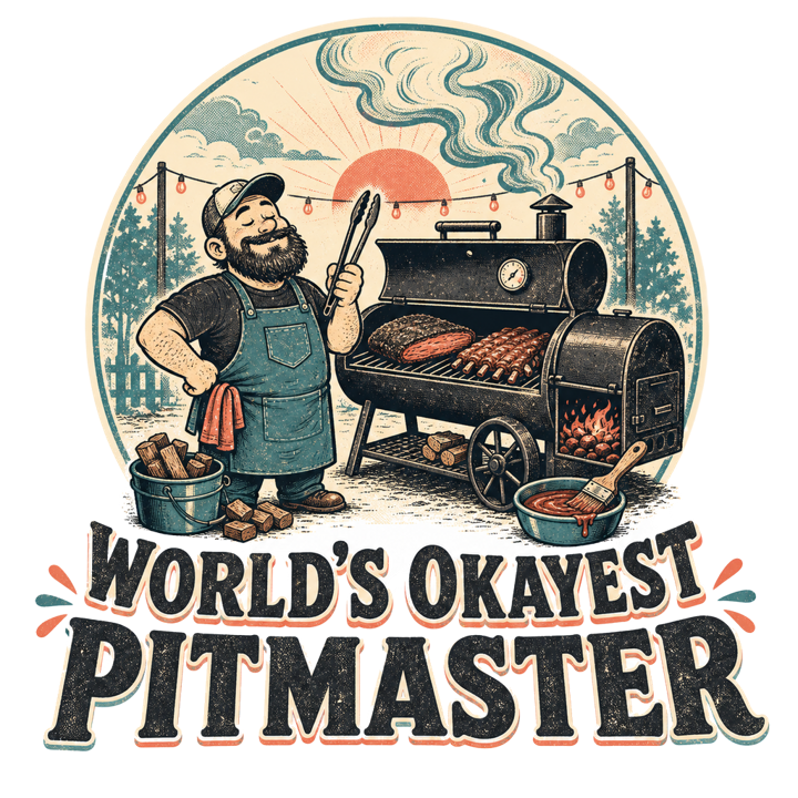 WORLD'S OKAYEST PITMASTER — low slow pitmaster t-shirt design by Bazzai Studio