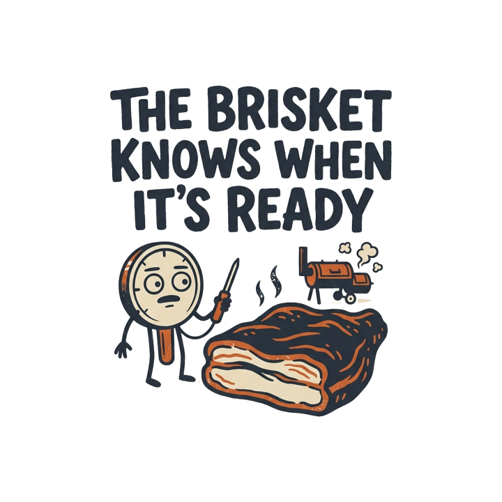 THE BRISKET KNOWS WHEN IT'S READY — low slow pitmaster t-shirt design by Bazzai Studio