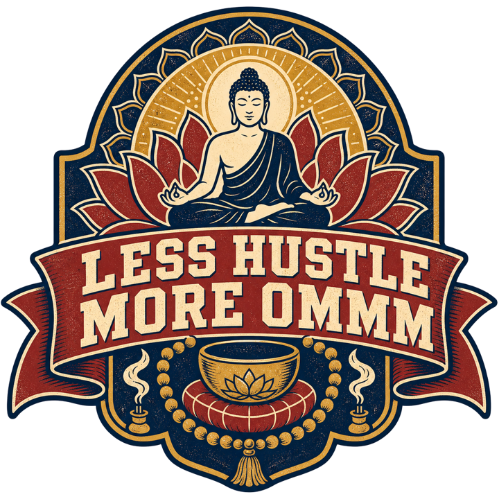 LESS HUSTLE MORE OMMM — meditation t-shirt design by Bazzai Studio