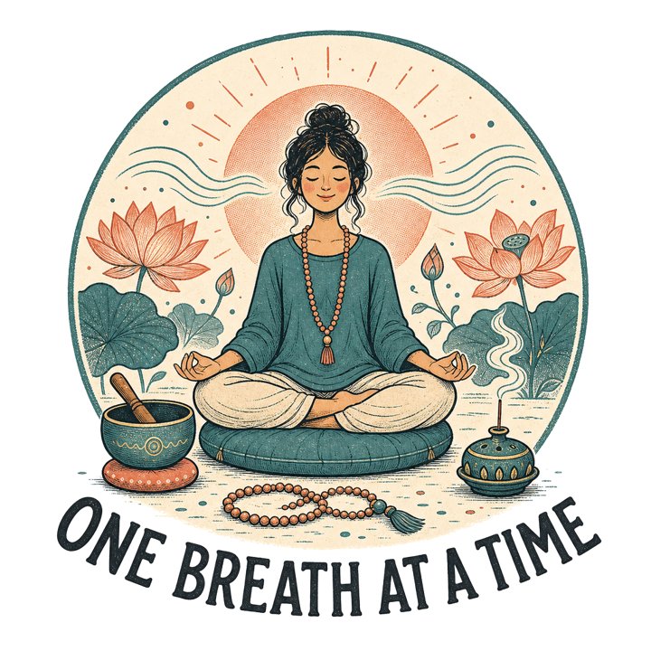 ONE BREATH AT A TIME — meditation t-shirt design by Bazzai Studio