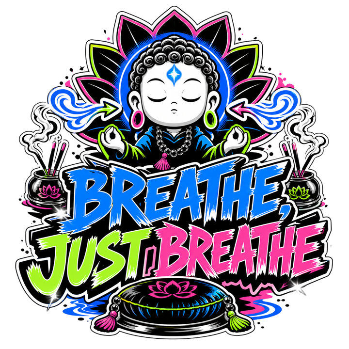 BREATHE, JUST BREATHE — meditation t-shirt design by Bazzai Studio