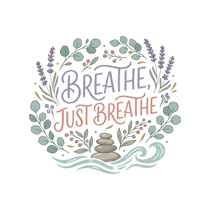 BREATHE, JUST BREATHE — meditation mindful life t-shirt design by Bazzai Studio