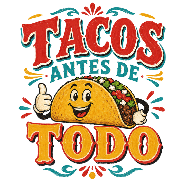 Tacos Antes De Todo — mexican rotulo humor t-shirt design by Bazzai Studio
