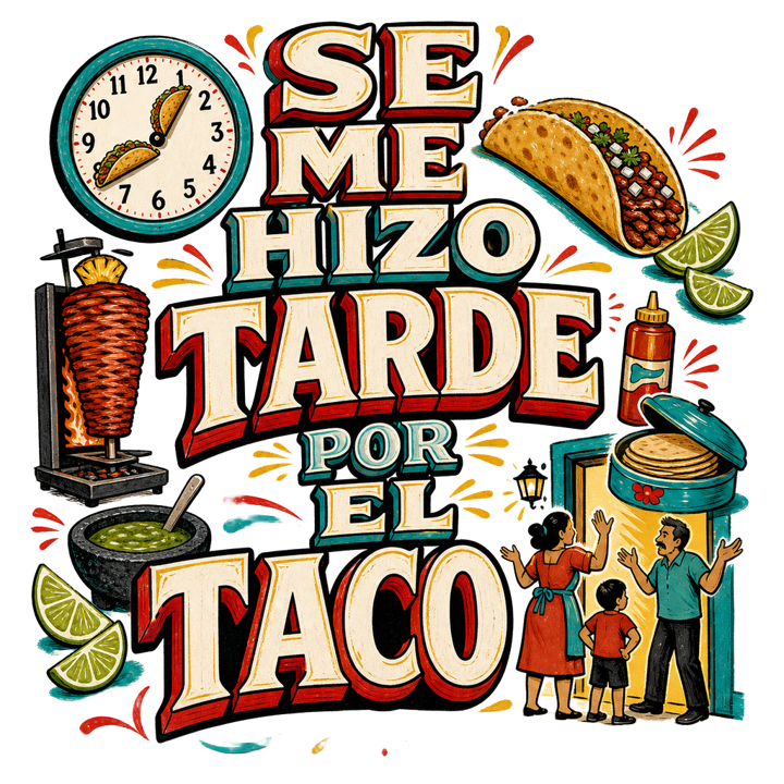 SE ME HIZO TARDE POR EL TACO — mexican rotulo humor t-shirt design by Bazzai Studio