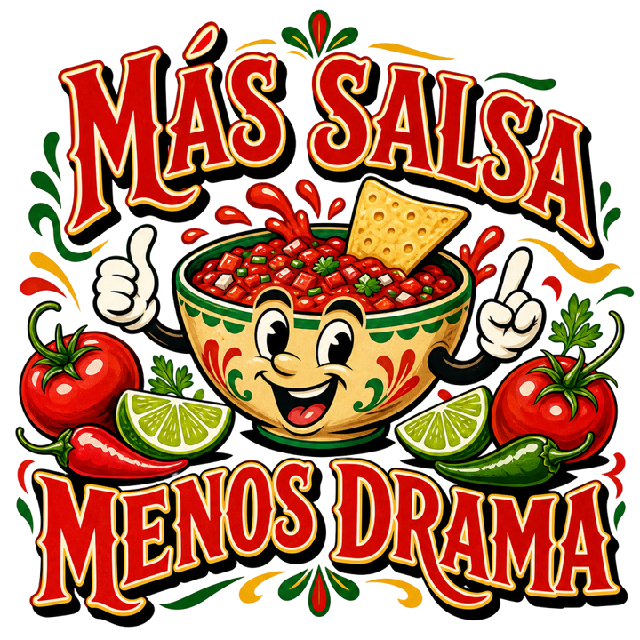 Más Salsa Menos Drama — mexican rotulo humor t-shirt design by Bazzai Studio