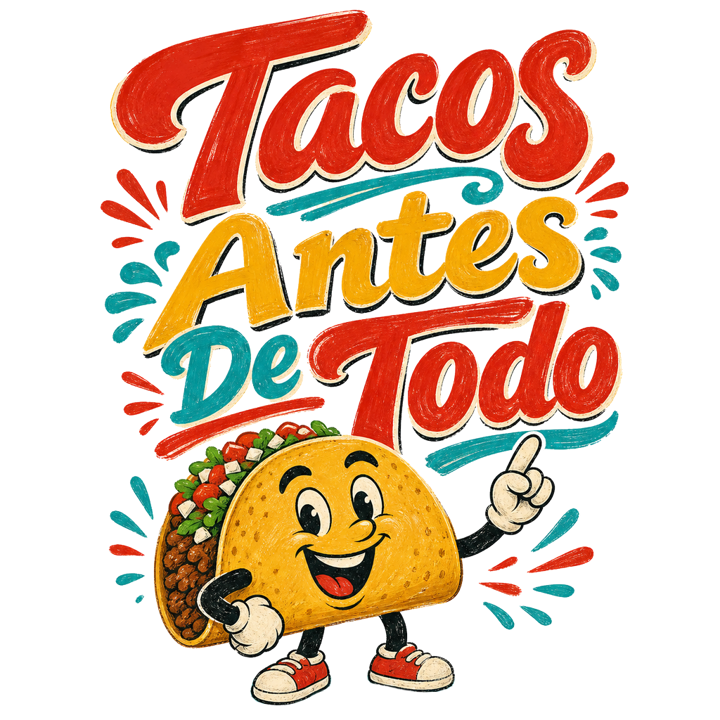 Tacos Antes De Todo — mexican rotulo humor t-shirt design by Bazzai Studio