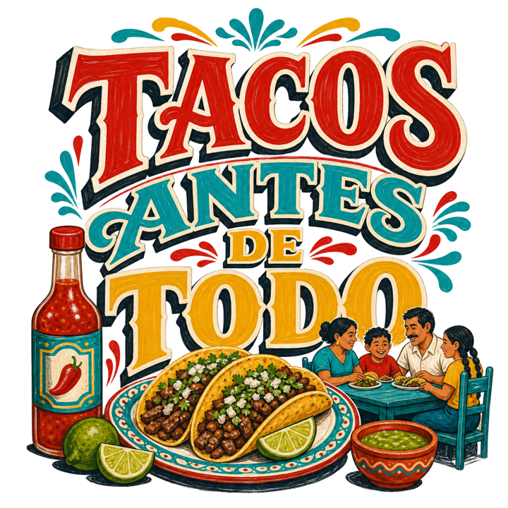 TACOS ANTES DE TODO — mexican rotulo humor t-shirt design by Bazzai Studio