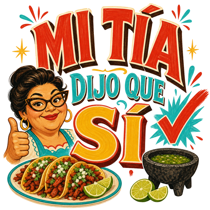 MI TÍA DIJO QUE SÍ — mexican rotulo humor t-shirt design by Bazzai Studio