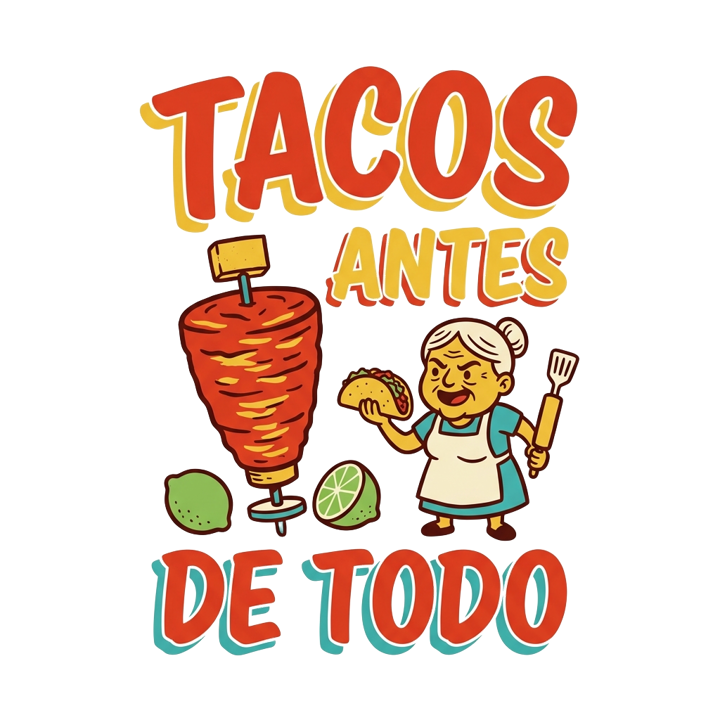 TACOS ANTES DE TODO — mexican rotulo humor t-shirt design by Bazzai Studio