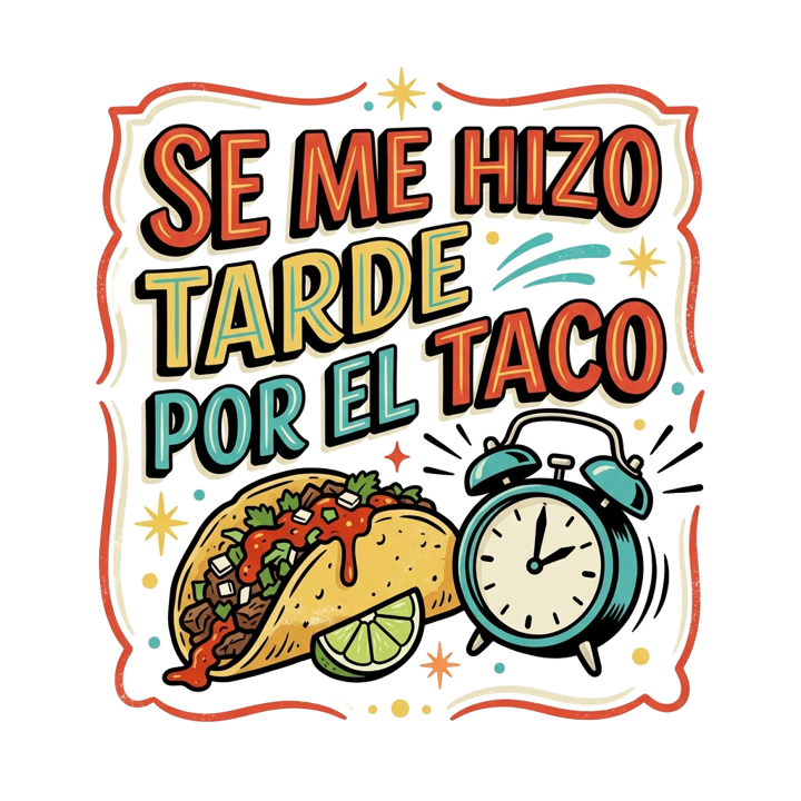 SE ME HIZO TARDE POR EL TACO — mexican rotulo humor t-shirt design by Bazzai Studio