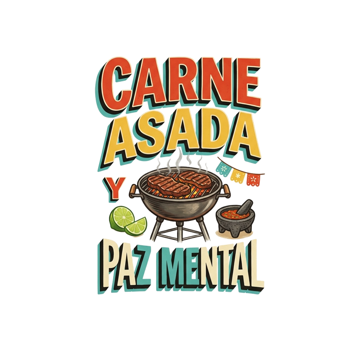 CARNE ASADA Y PAZ MENTAL — mexican rotulo humor t-shirt design by Bazzai Studio