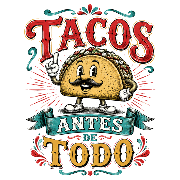 Tacos Antes De Todo — mexican rotulo humor t-shirt design by Bazzai Studio