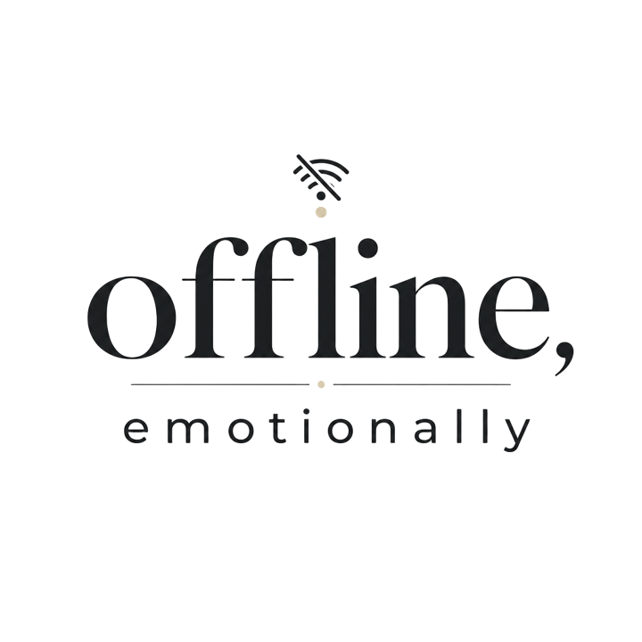 offline, emotionally — minimalist dry humor t-shirt design by Bazzai Studio