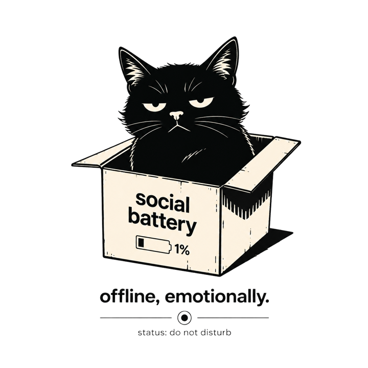 offline, emotionally — minimalist dry humor t-shirt design by Bazzai Studio