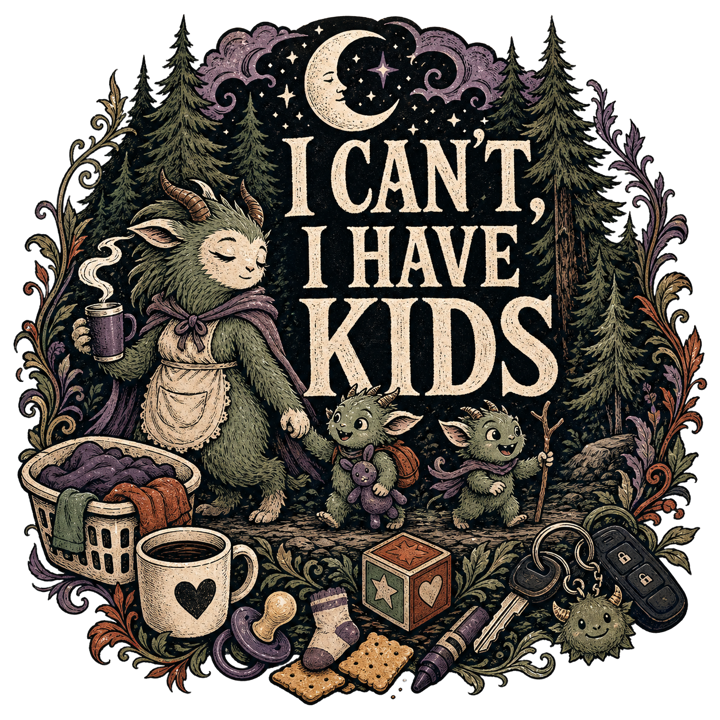 I CAN'T, I HAVE KIDS — momlife t-shirt design by Bazzai Studio