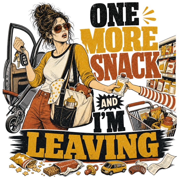 ONE MORE SNACK AND I'M LEAVING — momlife t-shirt design by Bazzai Studio