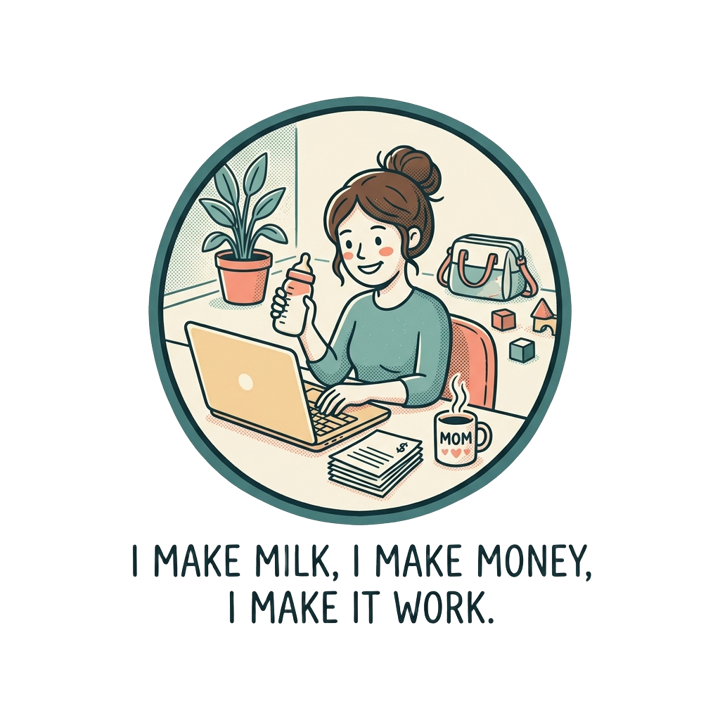 I make milk, I make money, I make it work — momlife t-shirt design by Bazzai Studio