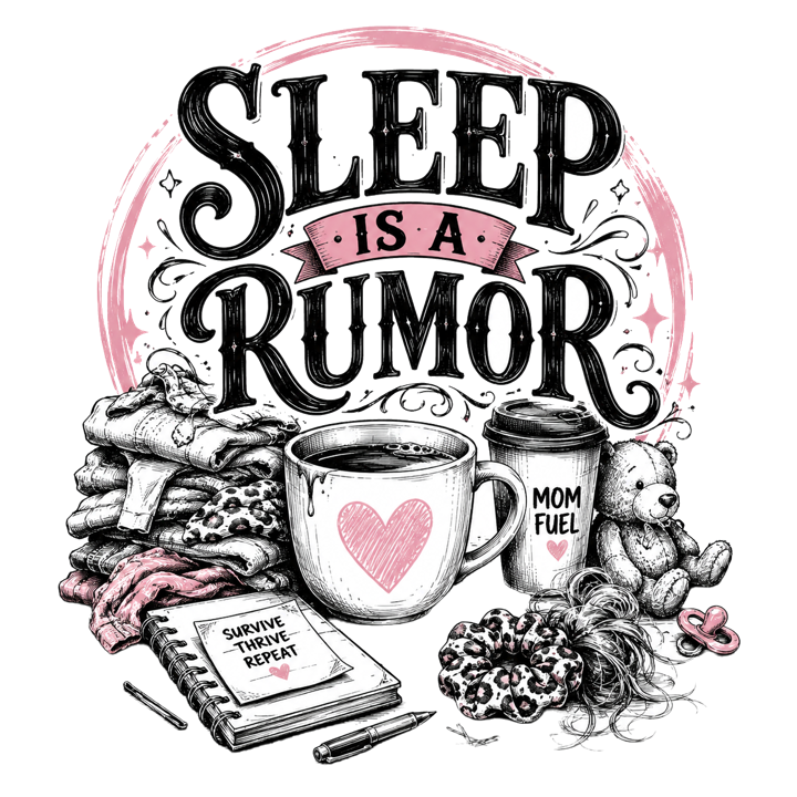 SLEEP IS A RUMOR — mom life chaos t-shirt design by Bazzai Studio