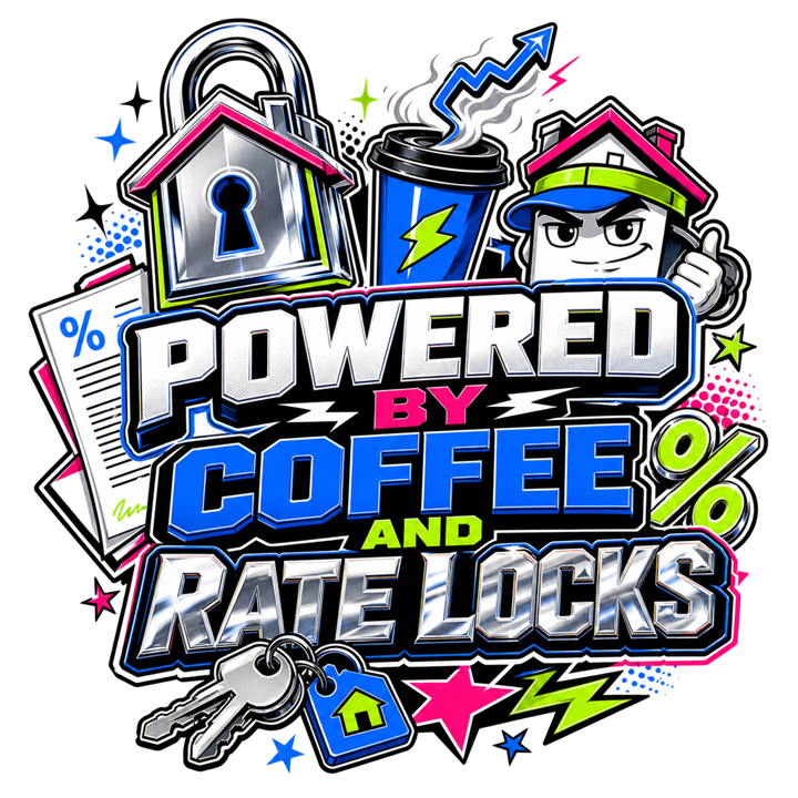 POWERED BY COFFEE AND RATE LOCKS — mortgage t-shirt design by Bazzai Studio