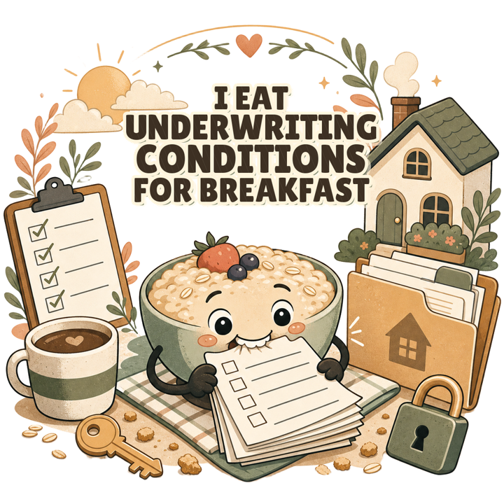 I EAT UNDERWRITING CONDITIONS FOR BREAKFAST — mortgage t-shirt design by Bazzai Studio
