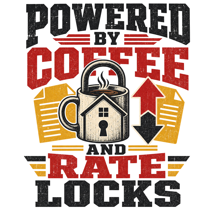POWERED BY COFFEE AND RATE LOCKS — mortgage t-shirt design by Bazzai Studio