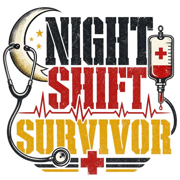 NIGHT SHIFT SURVIVOR — nurse humor t-shirt design by Bazzai Studio