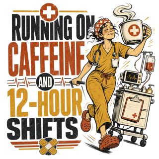 RUNNING ON CAFFEINE AND 12-HOUR SHIFTS — art by Bazzai Studio