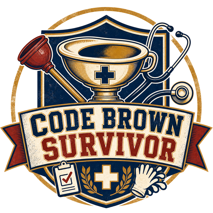 CODE BROWN SURVIVOR — nurse humor t-shirt design by Bazzai Studio