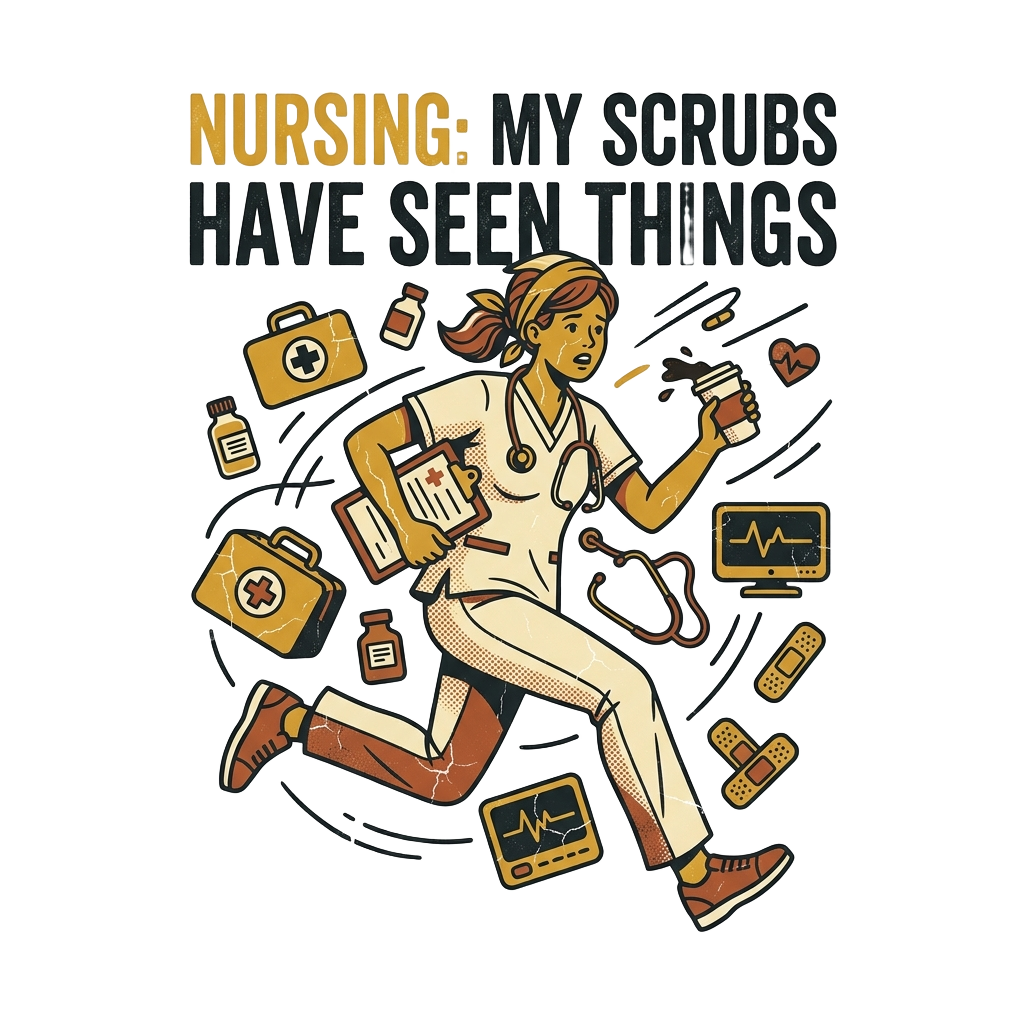 NURSING: MY SCRUBS HAVE SEEN THINGS — art by Bazzai Studio