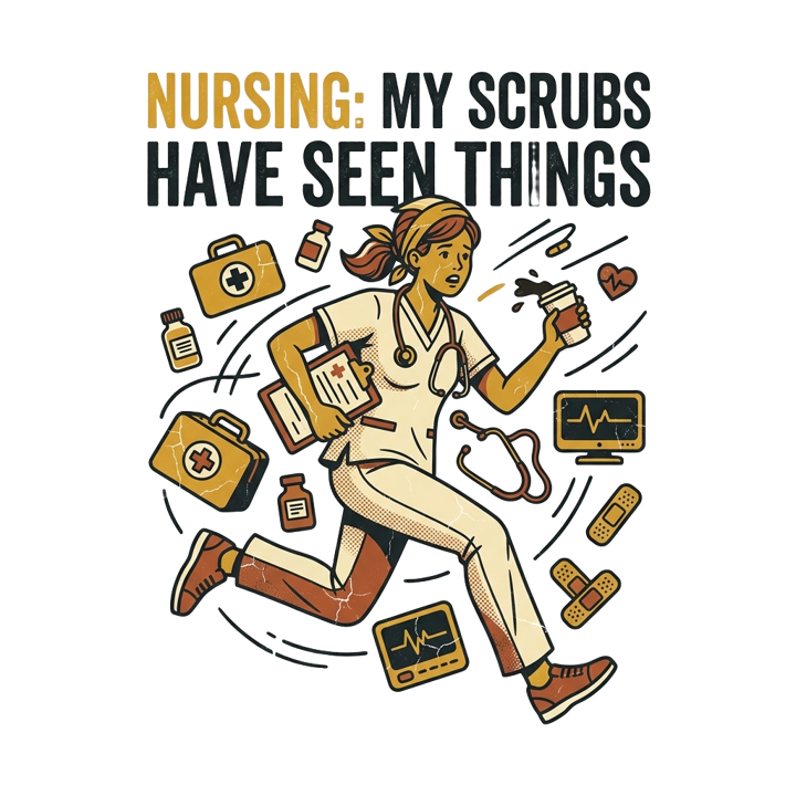 NURSING: MY SCRUBS HAVE SEEN THINGS — nurse t-shirt design by Bazzai Studio