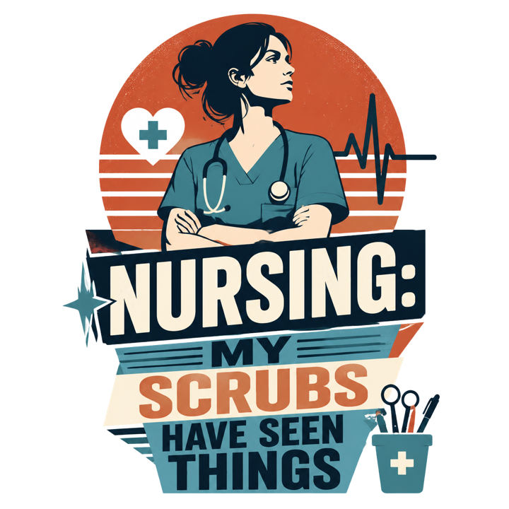 NURSING: MY SCRUBS HAVE SEEN THINGS — nurse humor t-shirt design by Bazzai Studio