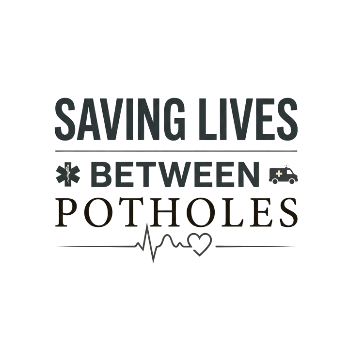 SAVING LIVES BETWEEN POTHOLES — paramedic emt humor t-shirt design by Bazzai Studio