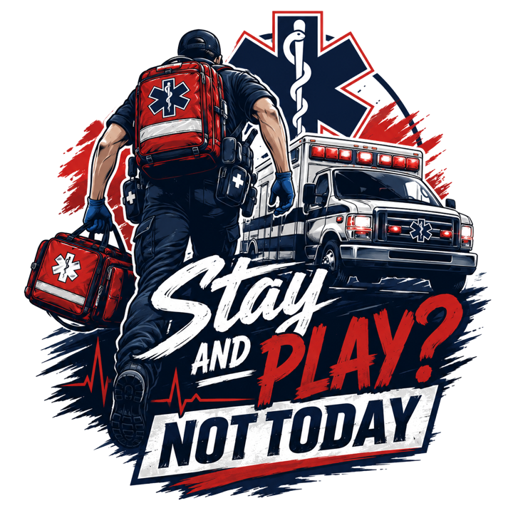 Stay and play? not today — paramedic emt humor t-shirt design by Bazzai Studio