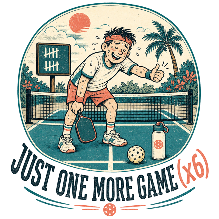 JUST ONE MORE GAME (x6) — pickleball t-shirt design by Bazzai Studio